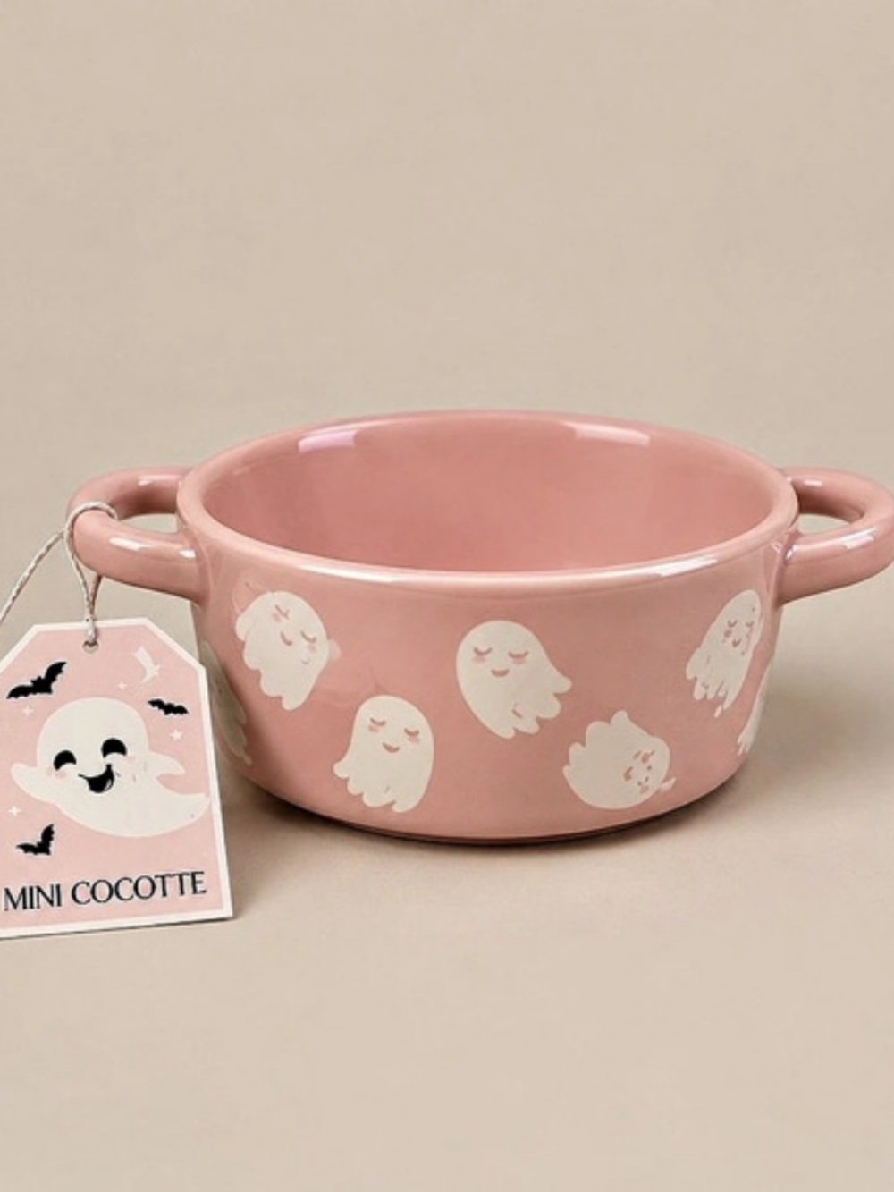 Strawberry Street Mini Cocotte Ghost Print Ceramic Cocotte in Pink NWT